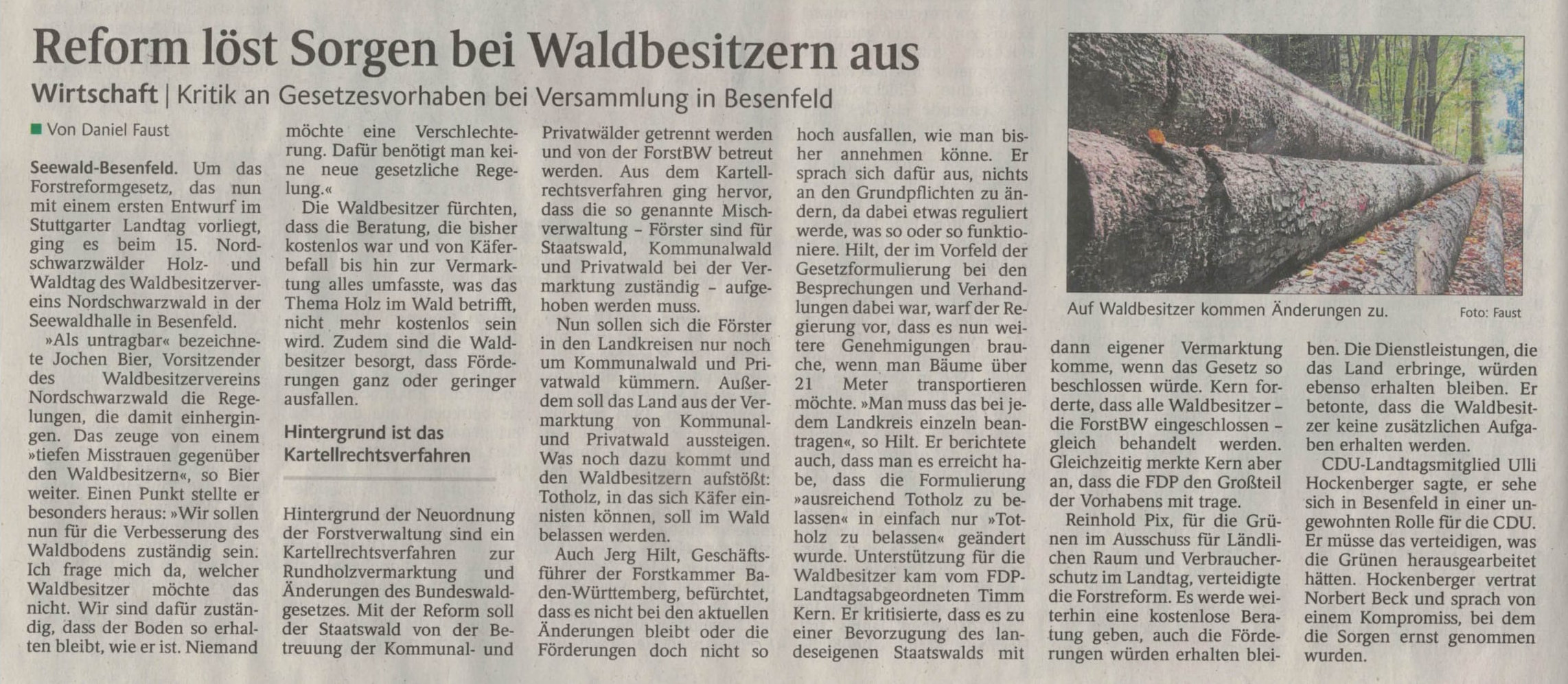 Zeitungsartikel 15. Nordschwarzwälder Holz- und Waldtag 2019